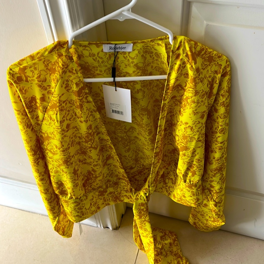 Tie front sunshine yellow floral top by Rodebjer. NWT.  Met gala floral themed.
